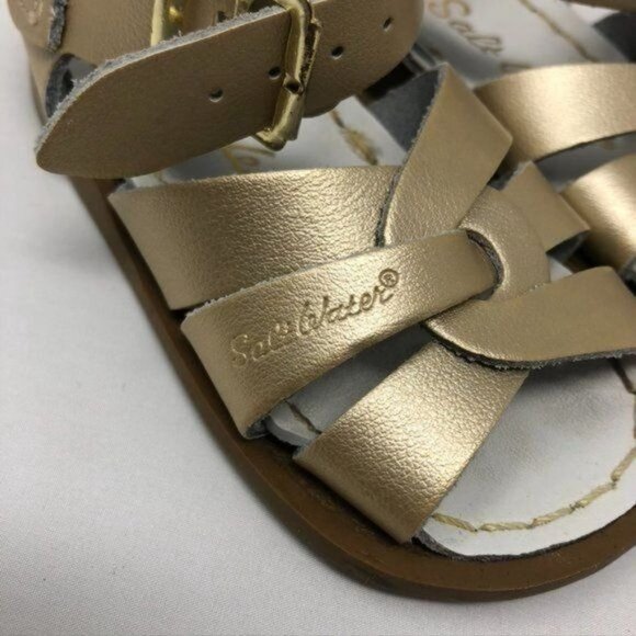 Salt Water Sandals Gold Girls Size 4 Matte Gold Leather Excellent very gently us - Picture 10 of 15